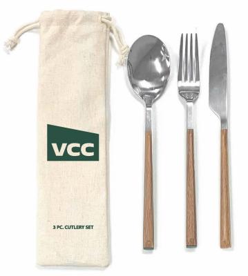 Faux Woodgrain 18/8 Cutlery Set In Pouch